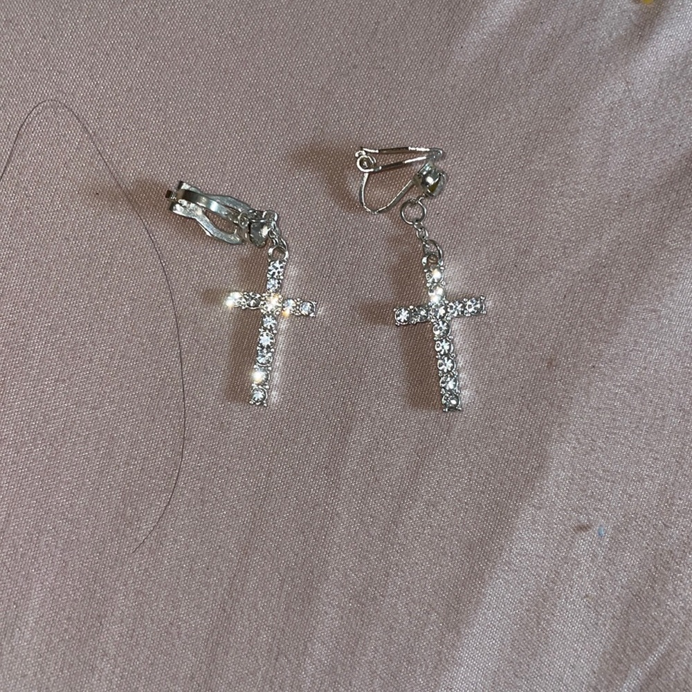 Clip on cross earrings